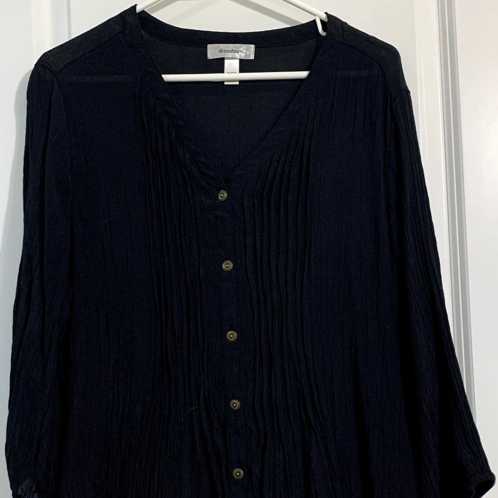 Black, pleated, bib front tunic Sz 2X